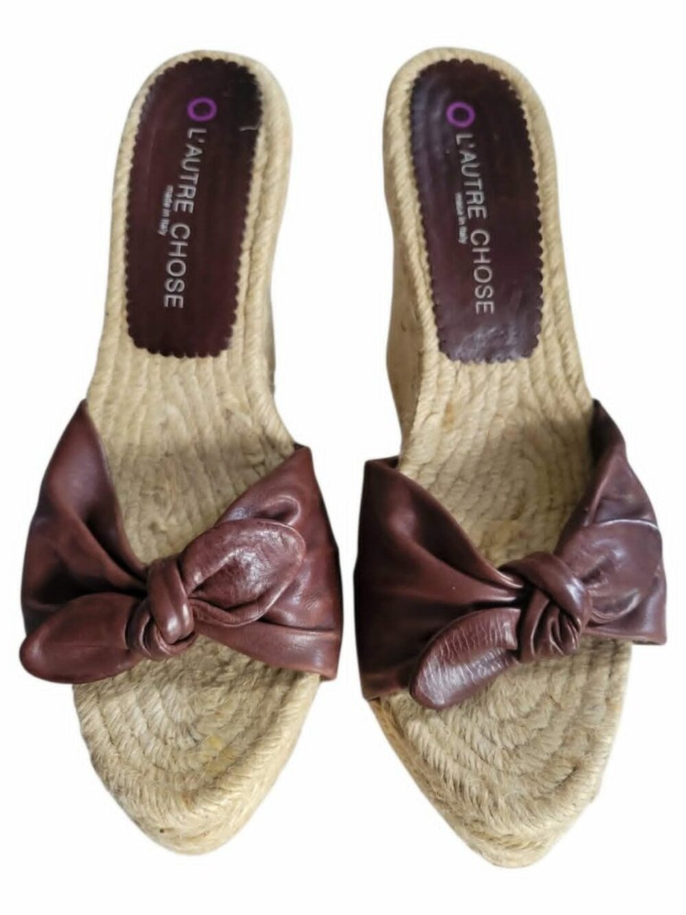 Leather and Raffia stylish high heel wedges